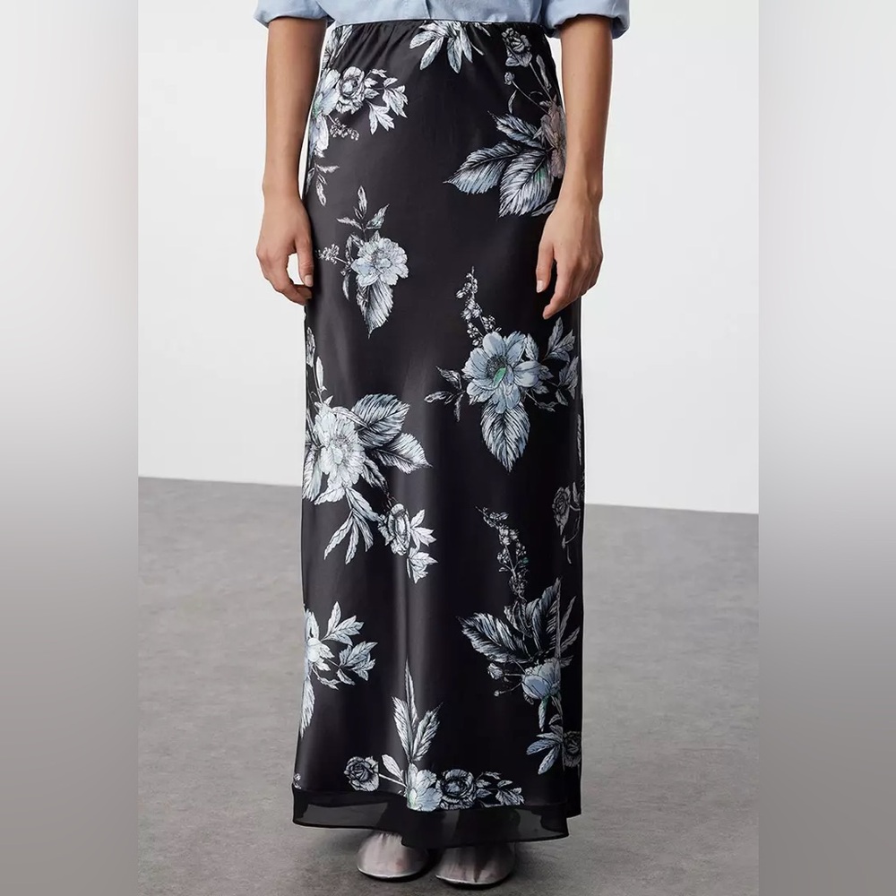 Zara Navy Floral Maxi Skirt